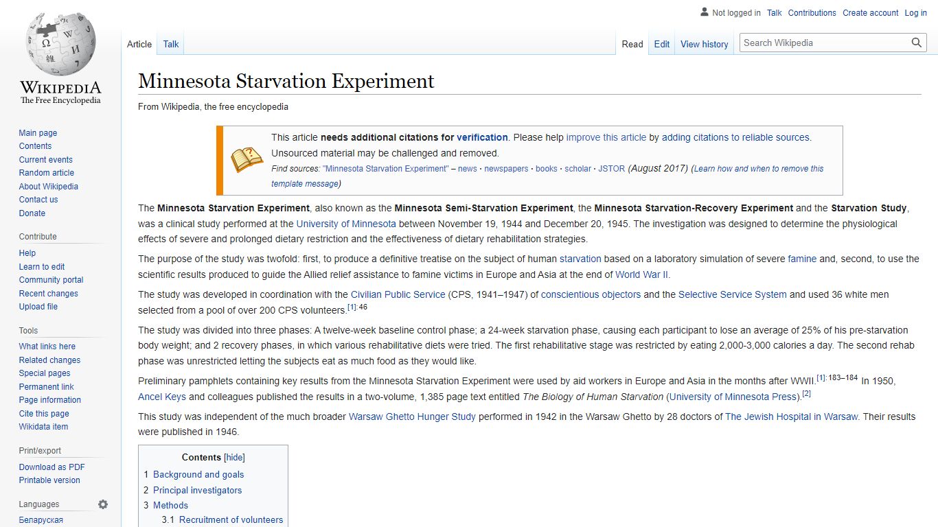 Minnesota Starvation Experiment - Wikipedia